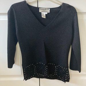 Joseph A. Petite Black Dressy Top Crochet Hemline